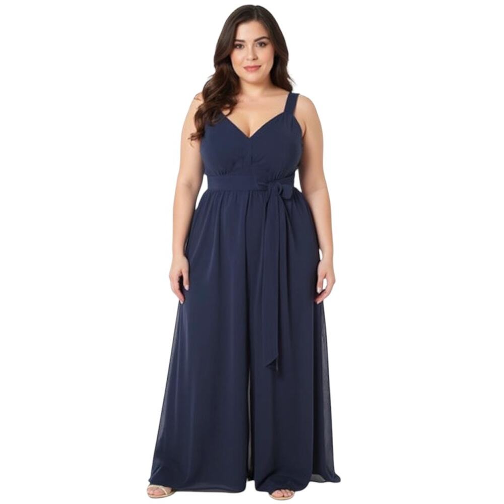 Lane Bryant Dressy Chiffon Pants Women' Sz 20 Black Wide Leg Lined Tie Belted
